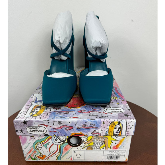 Jeffrey Campbell Popular Square-Toe Heel Pump in Dark Blue Neoprene Size 7 - Picture 4 of 9